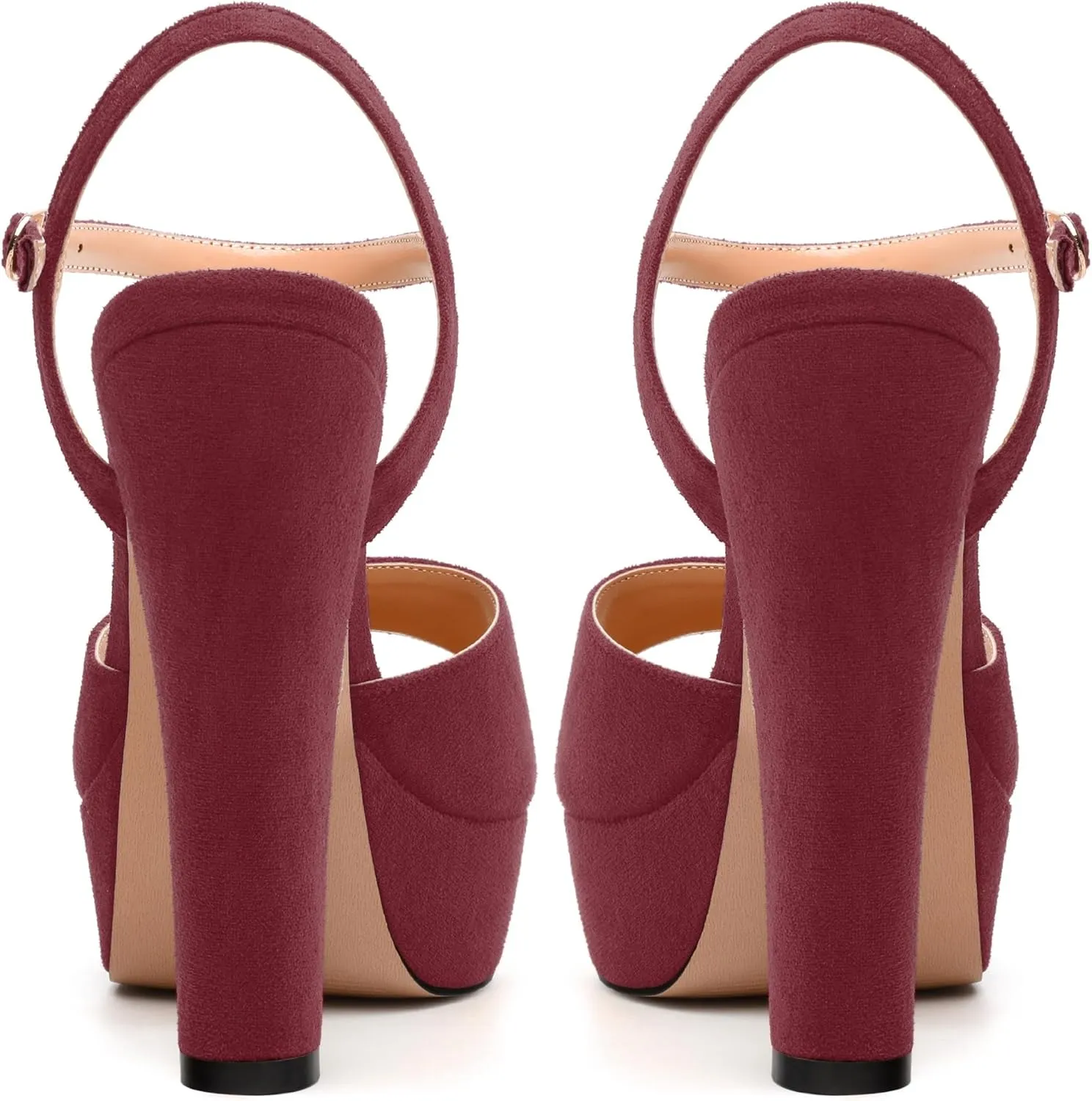 Women's Heeled Sandals, Buckle Ankle Strap Platform High Heels, Round Open Toe Fashion Suede Wedding Working Partying Shoes for Women