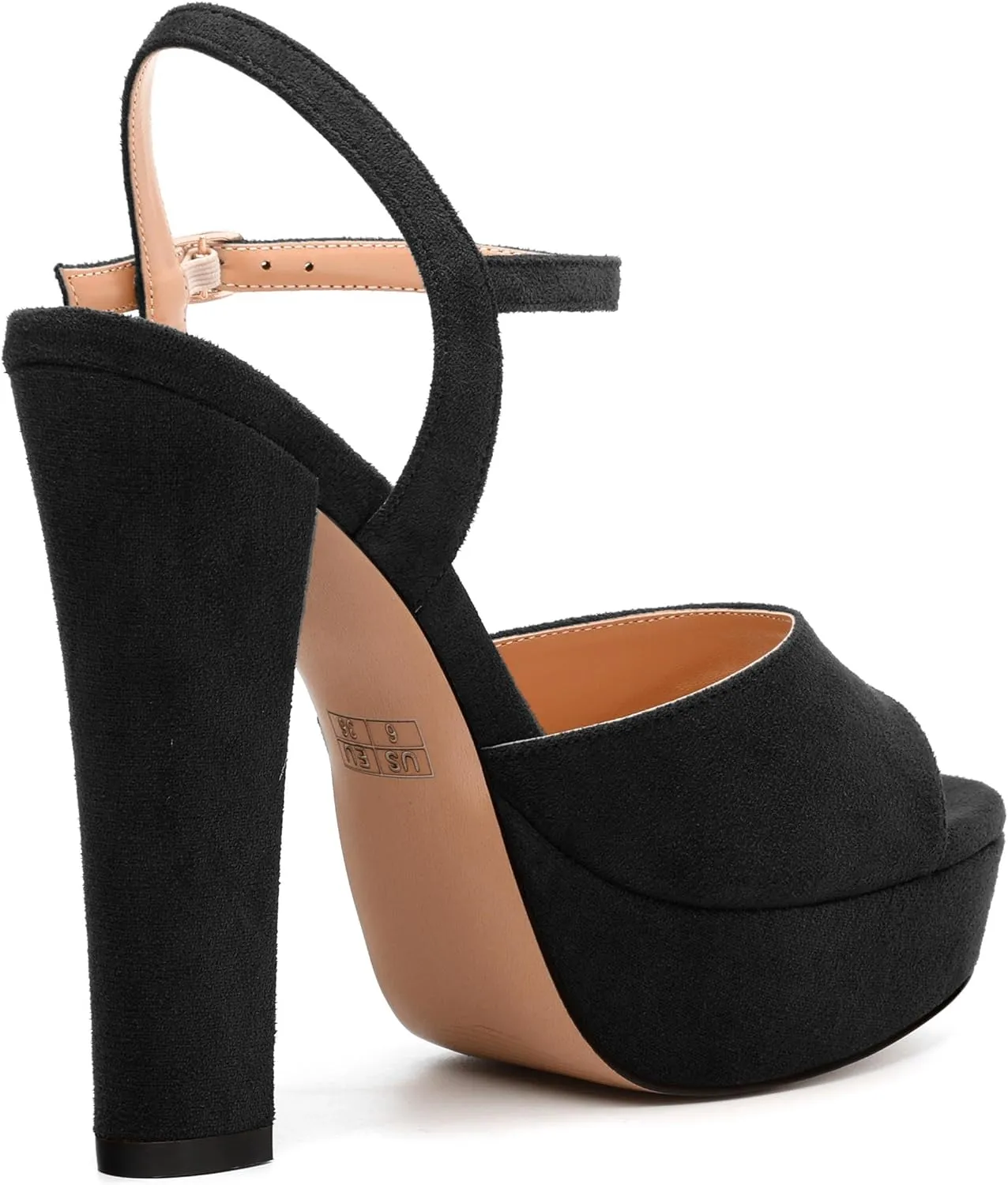 Women's Heeled Sandals, Buckle Ankle Strap Platform High Heels, Round Open Toe Fashion Suede Wedding Working Partying Shoes for Women