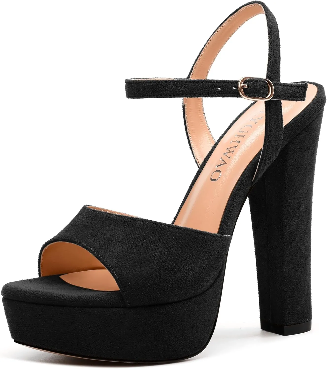 Women's Heeled Sandals, Buckle Ankle Strap Platform High Heels, Round Open Toe Fashion Suede Wedding Working Partying Shoes for Women