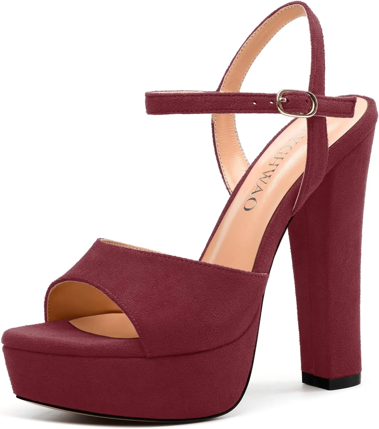 Women's Heeled Sandals, Buckle Ankle Strap Platform High Heels, Round Open Toe Fashion Suede Wedding Working Partying Shoes for Women