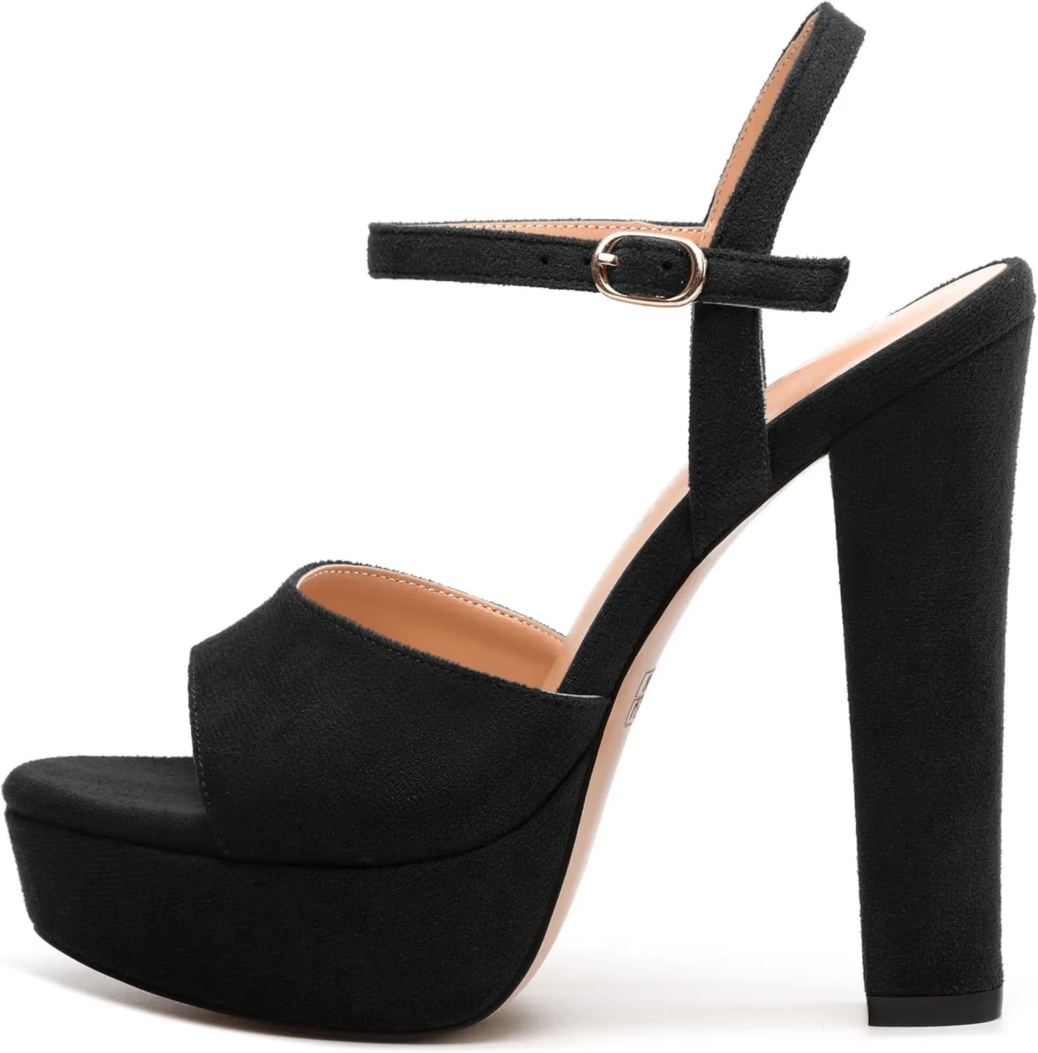 Women's Heeled Sandals, Buckle Ankle Strap Platform High Heels, Round Open Toe Fashion Suede Wedding Working Partying Shoes for Women
