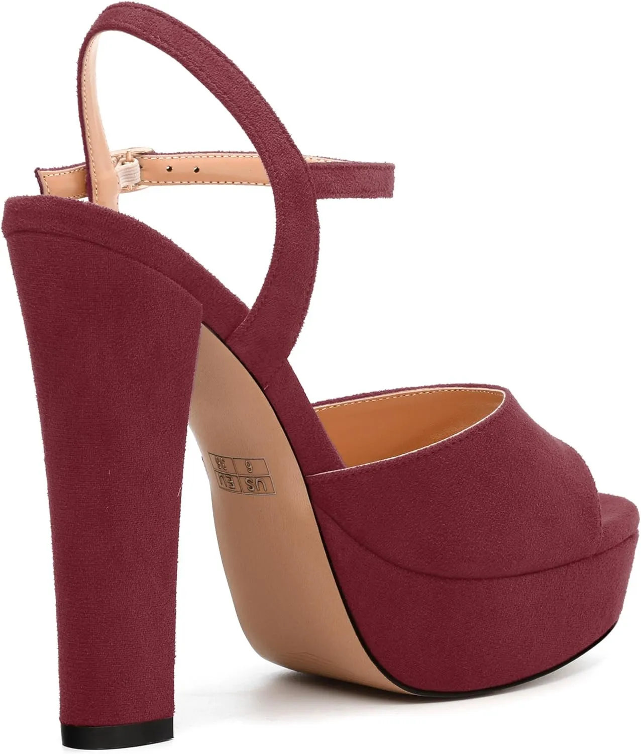 Women's Heeled Sandals, Buckle Ankle Strap Platform High Heels, Round Open Toe Fashion Suede Wedding Working Partying Shoes for Women