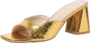 Women's Heels Sandals Arch Support Peep Toes Square Toe Slip On Sparkly Orthopedic Chunky Block Sandal Mid Heeled Ladies Summer Cushion Footbed Non-Slip Dress Comfy Shoes for Outdoor Indoor