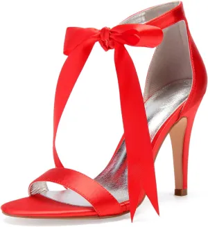 Women's High Heeled Shoes for Women 2025 Ribbon Tie Stiletto Sandals Heels Satin Open Toe Wedding Bridal Pumps for Party Prom
