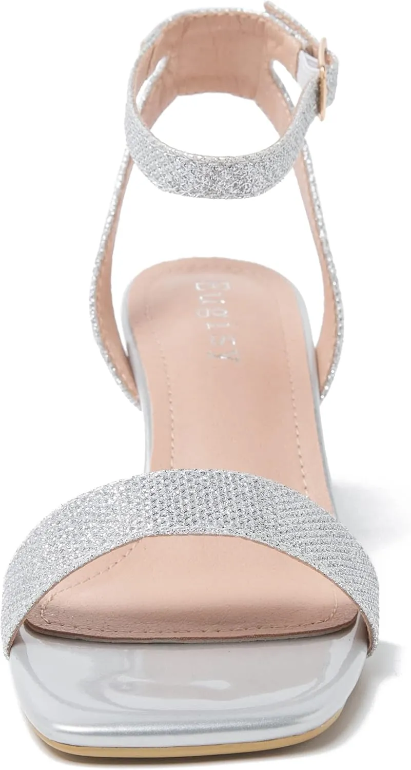 Women's Kitten Heels Sandals Ankle Strap Square Open Toe Summer Party Dress Wedding Dance Shoes