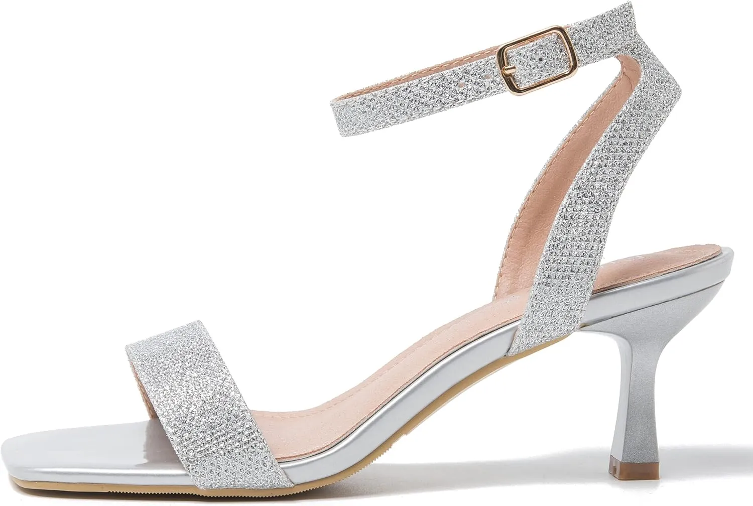 Women's Kitten Heels Sandals Ankle Strap Square Open Toe Summer Party Dress Wedding Dance Shoes