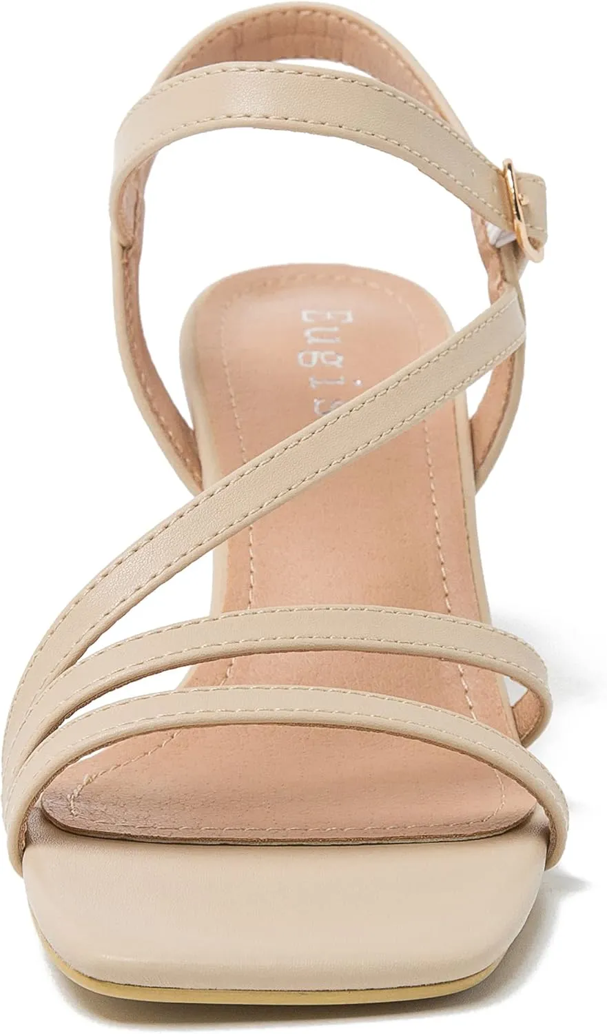 Women's Kitten Heels Strappy Square Open Toe Sandals Ankle Straps Slingback Party Dress Wedding Dance Shoes