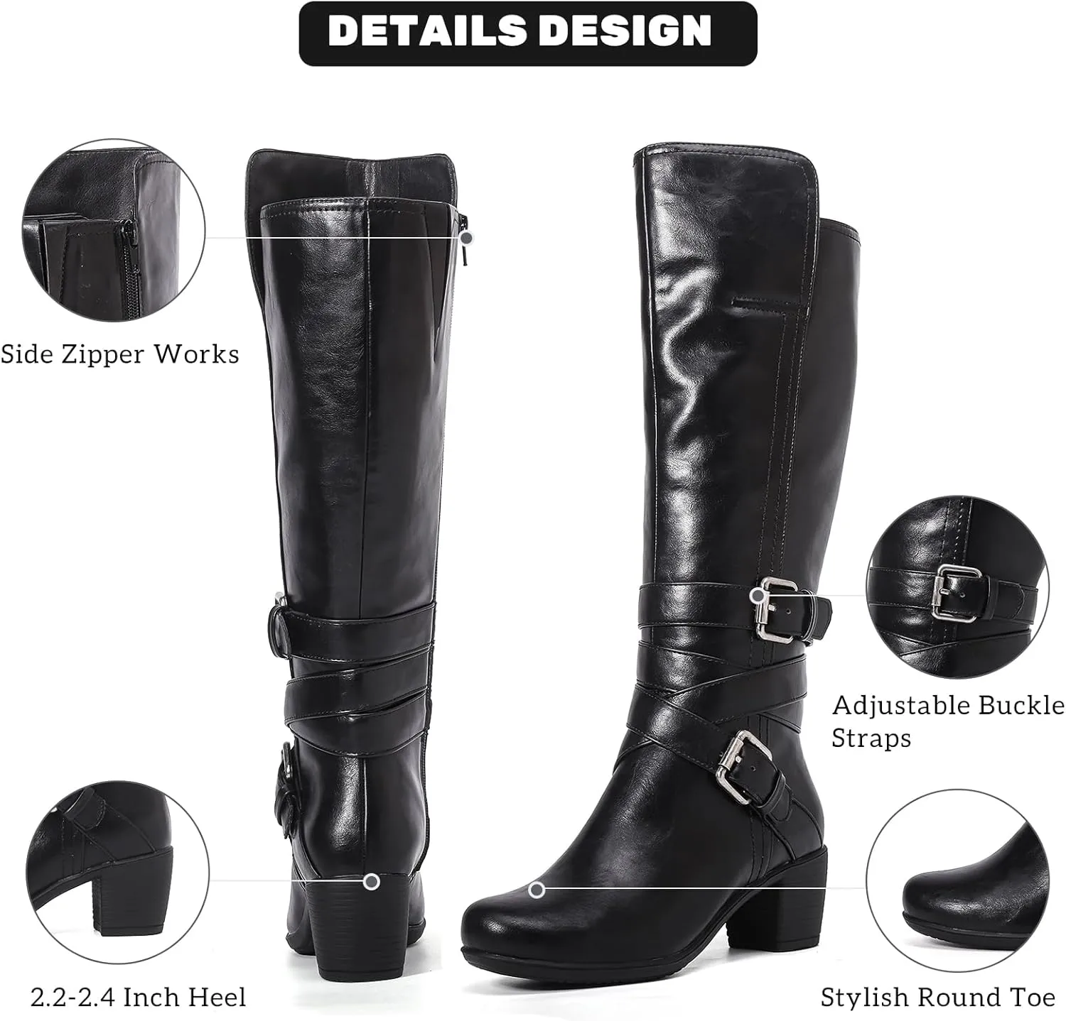 Women's Knee High Boots with Chunky Heel, Pointed Toe, Comfortable and Fashionable for Fall and Winter Wear for Women.