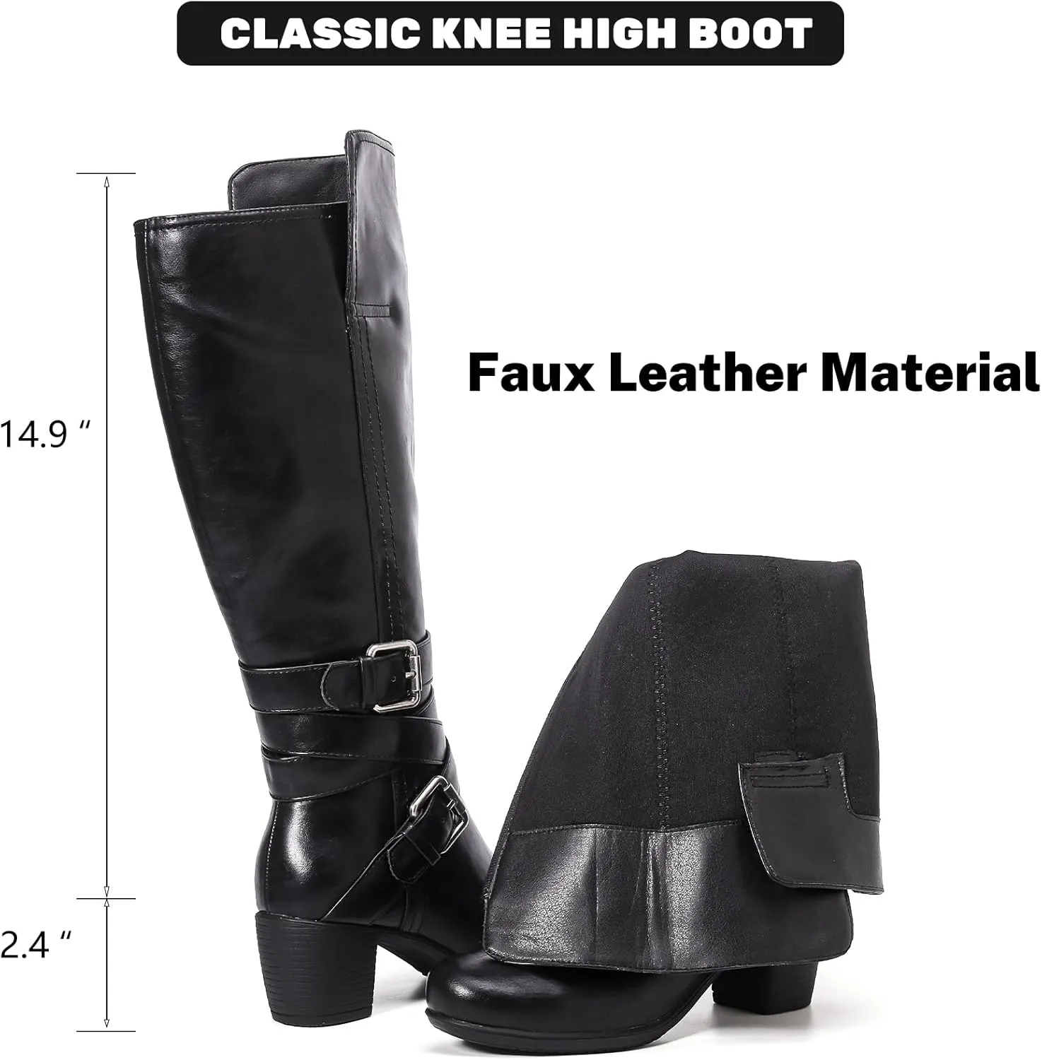 Women's Knee High Boots with Chunky Heel, Pointed Toe, Comfortable and Fashionable for Fall and Winter Wear for Women.