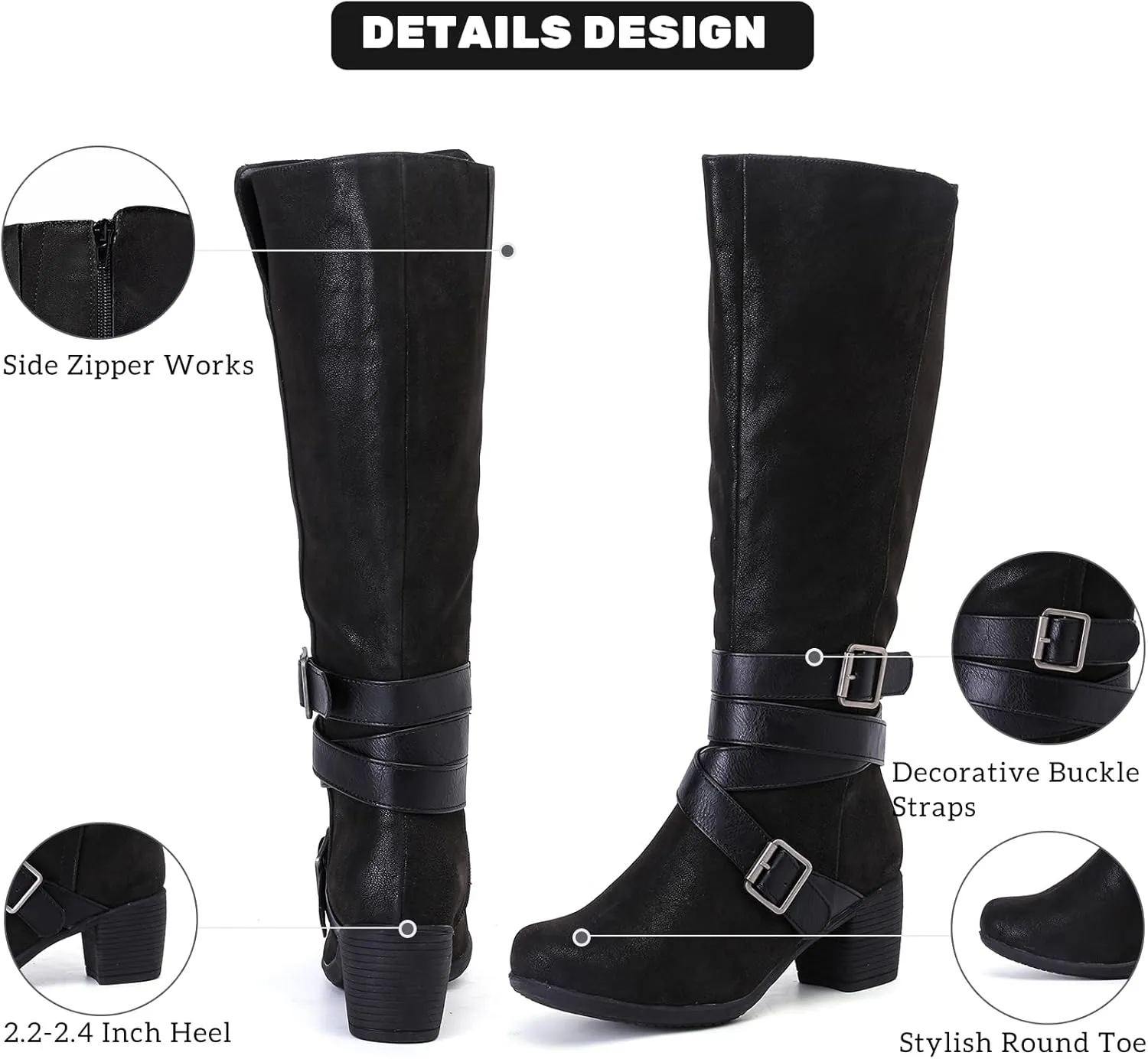 Women's Knee High Boots with Chunky Heel, Pointed Toe, Comfortable and Fashionable for Fall and Winter Wear for Women.