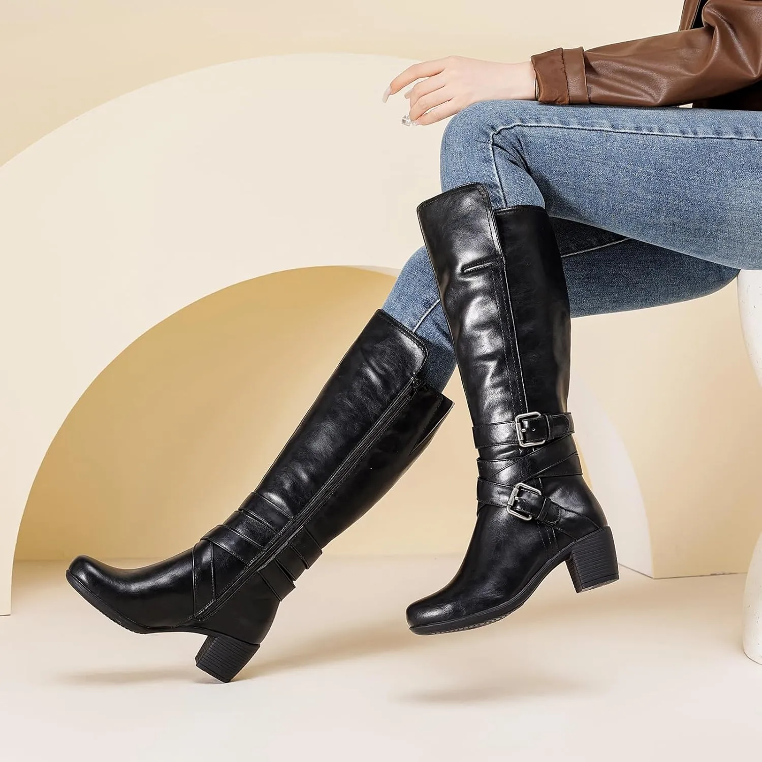 Women's Knee High Boots with Chunky Heel, Pointed Toe, Comfortable and Fashionable for Fall and Winter Wear for Women.