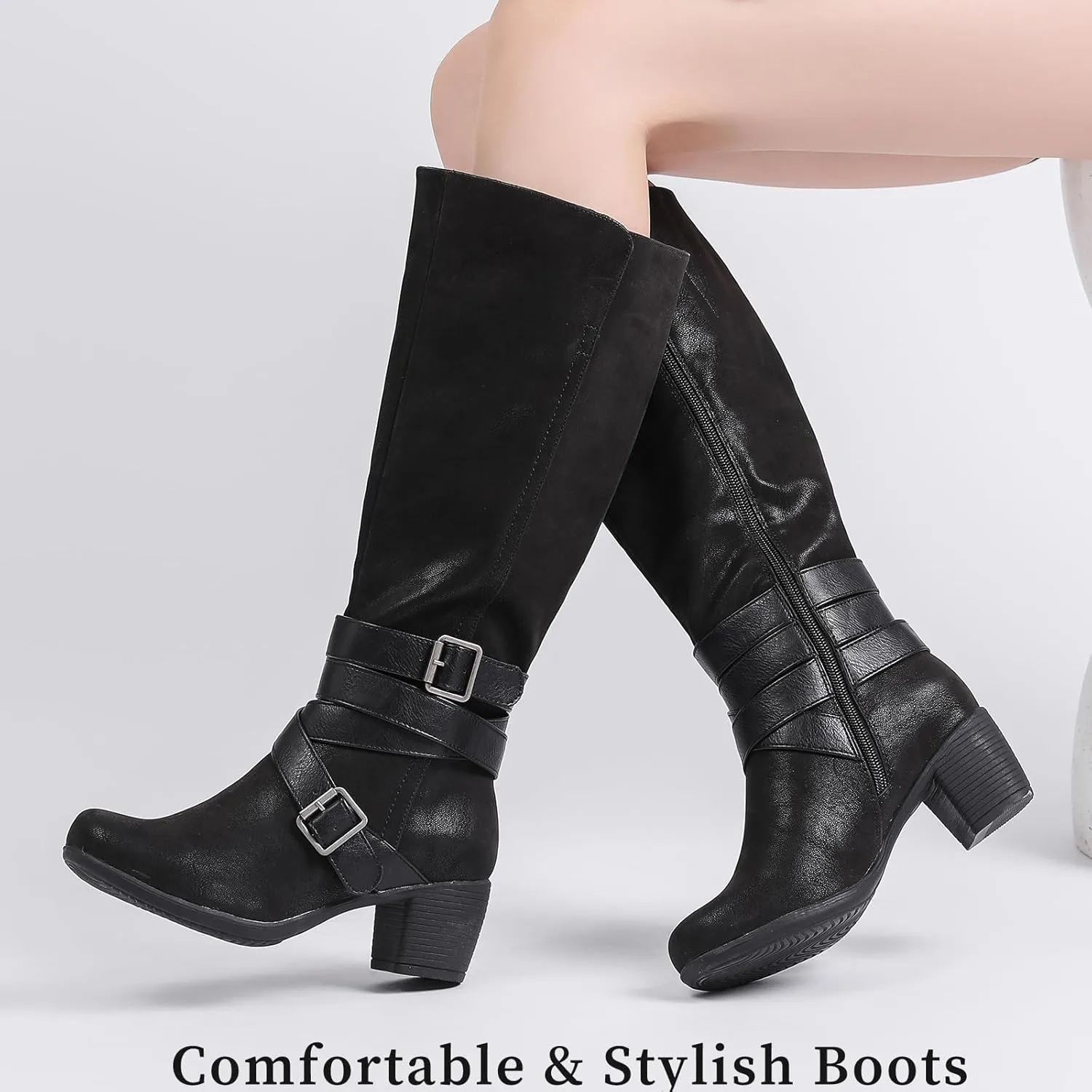 Women's Knee High Boots with Chunky Heel, Pointed Toe, Comfortable and Fashionable for Fall and Winter Wear for Women.