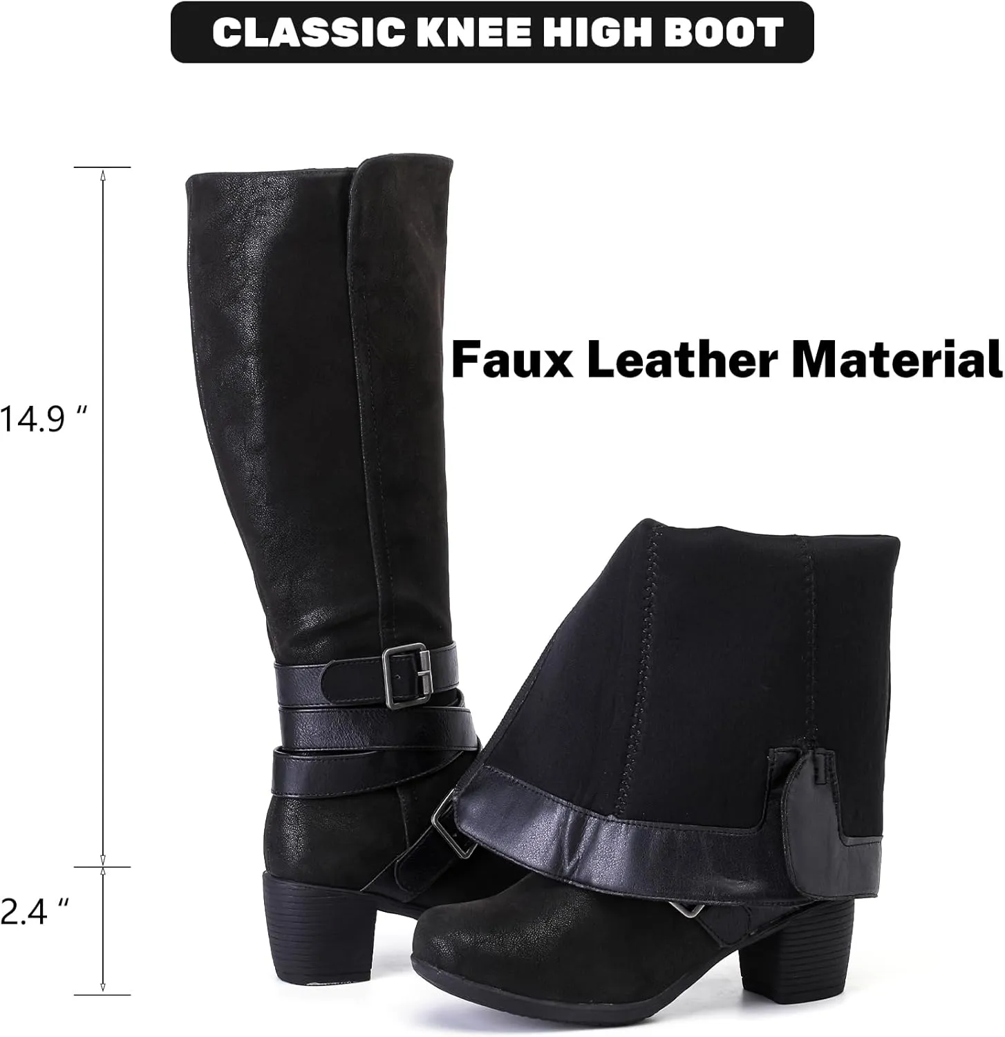 Women's Knee High Boots with Chunky Heel, Pointed Toe, Comfortable and Fashionable for Fall and Winter Wear for Women.