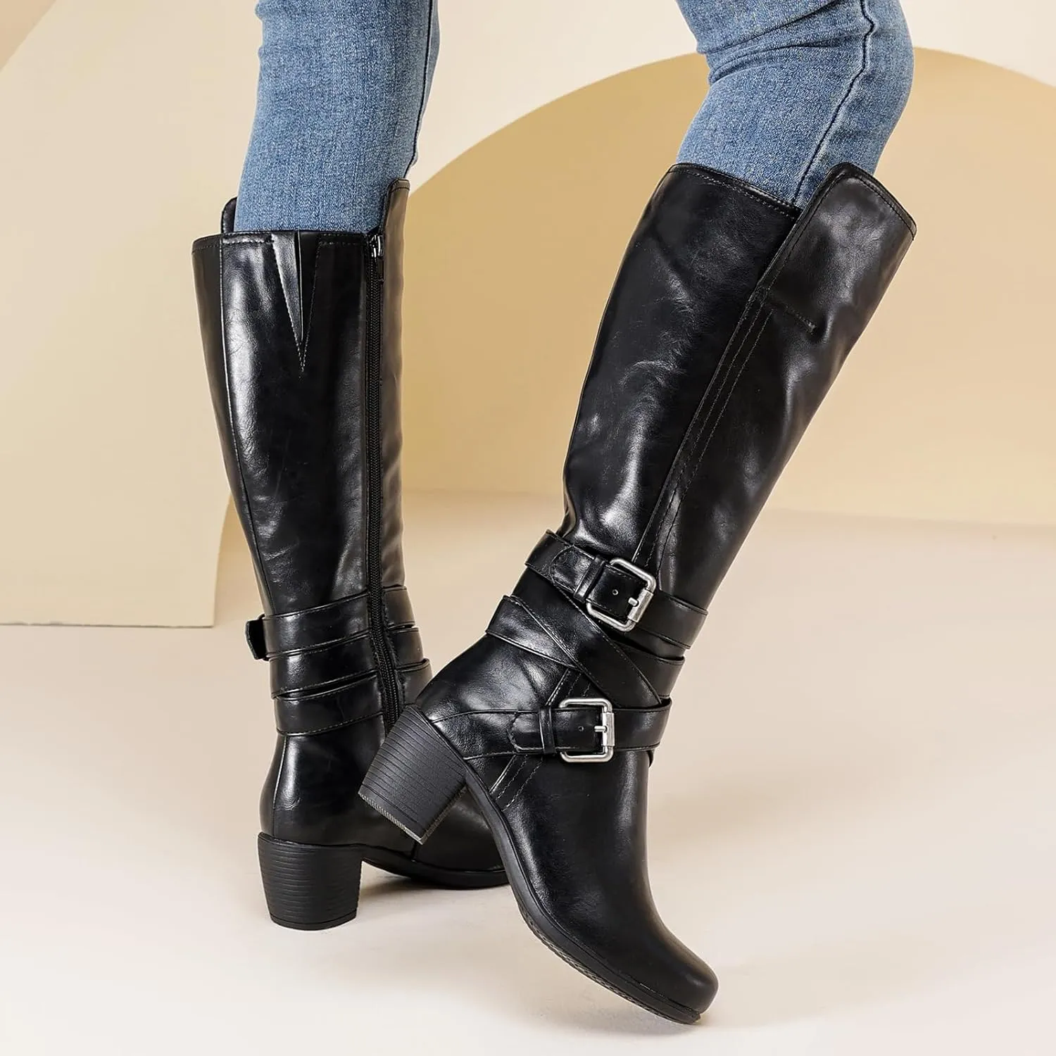Women's Knee High Boots with Chunky Heel, Pointed Toe, Comfortable and Fashionable for Fall and Winter Wear for Women.