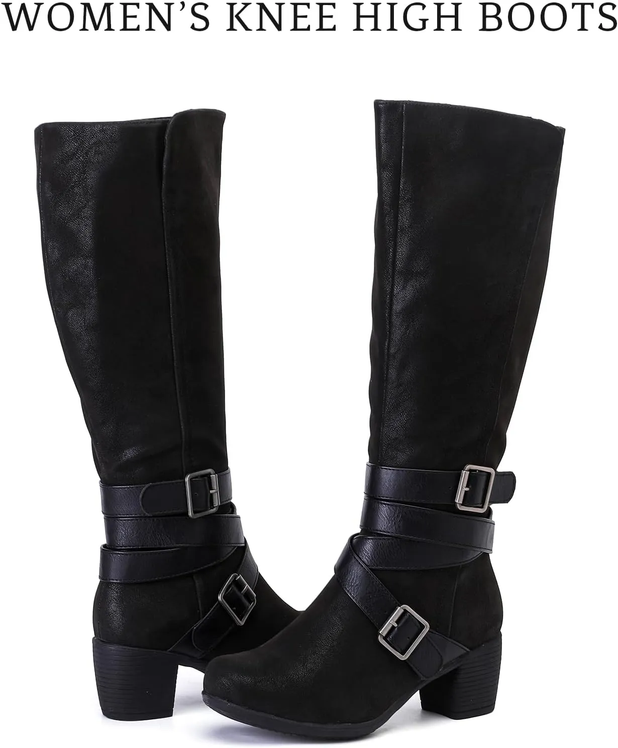 Women's Knee High Boots with Chunky Heel, Pointed Toe, Comfortable and Fashionable for Fall and Winter Wear for Women.