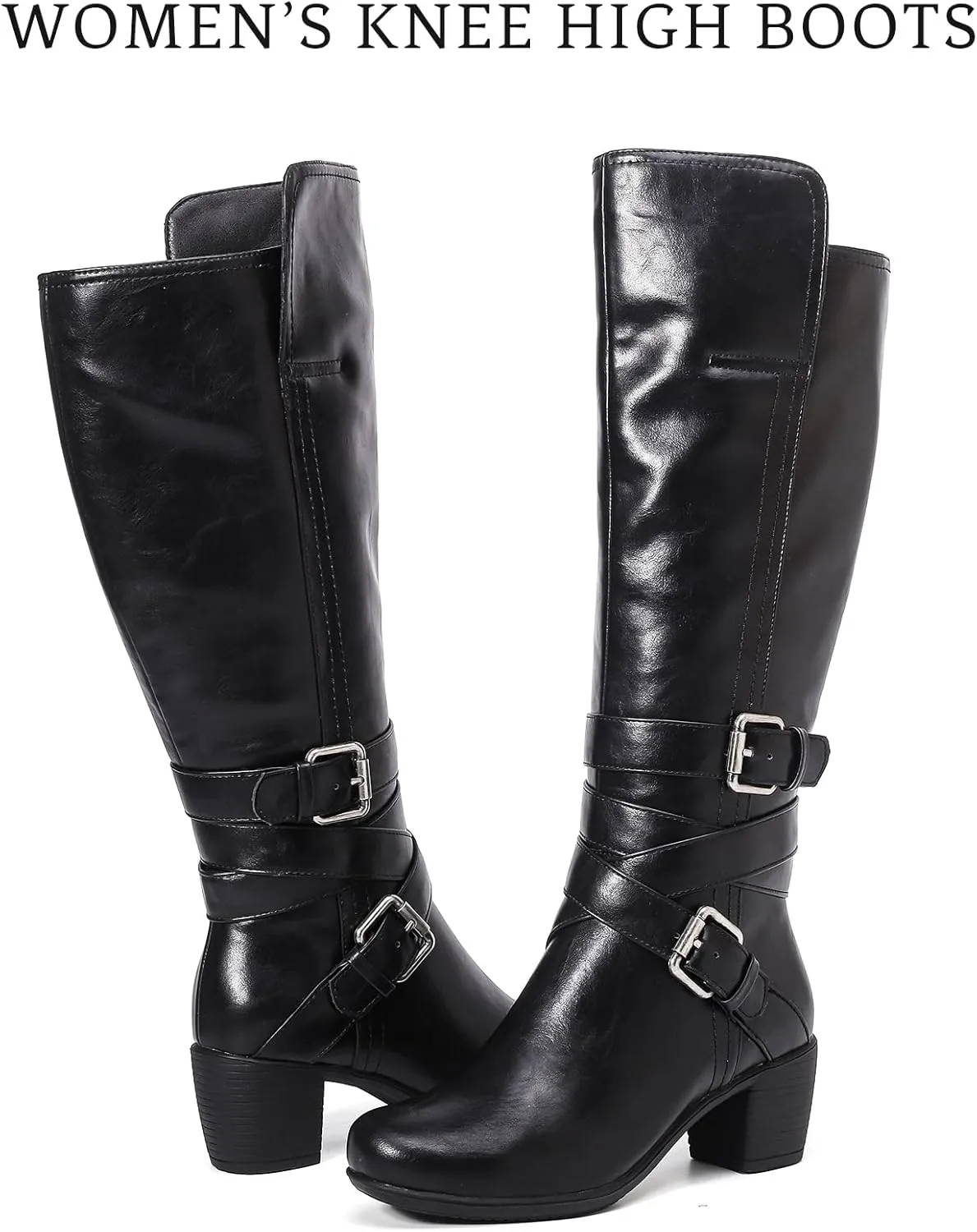 Women's Knee High Boots with Chunky Heel, Pointed Toe, Comfortable and Fashionable for Fall and Winter Wear for Women.