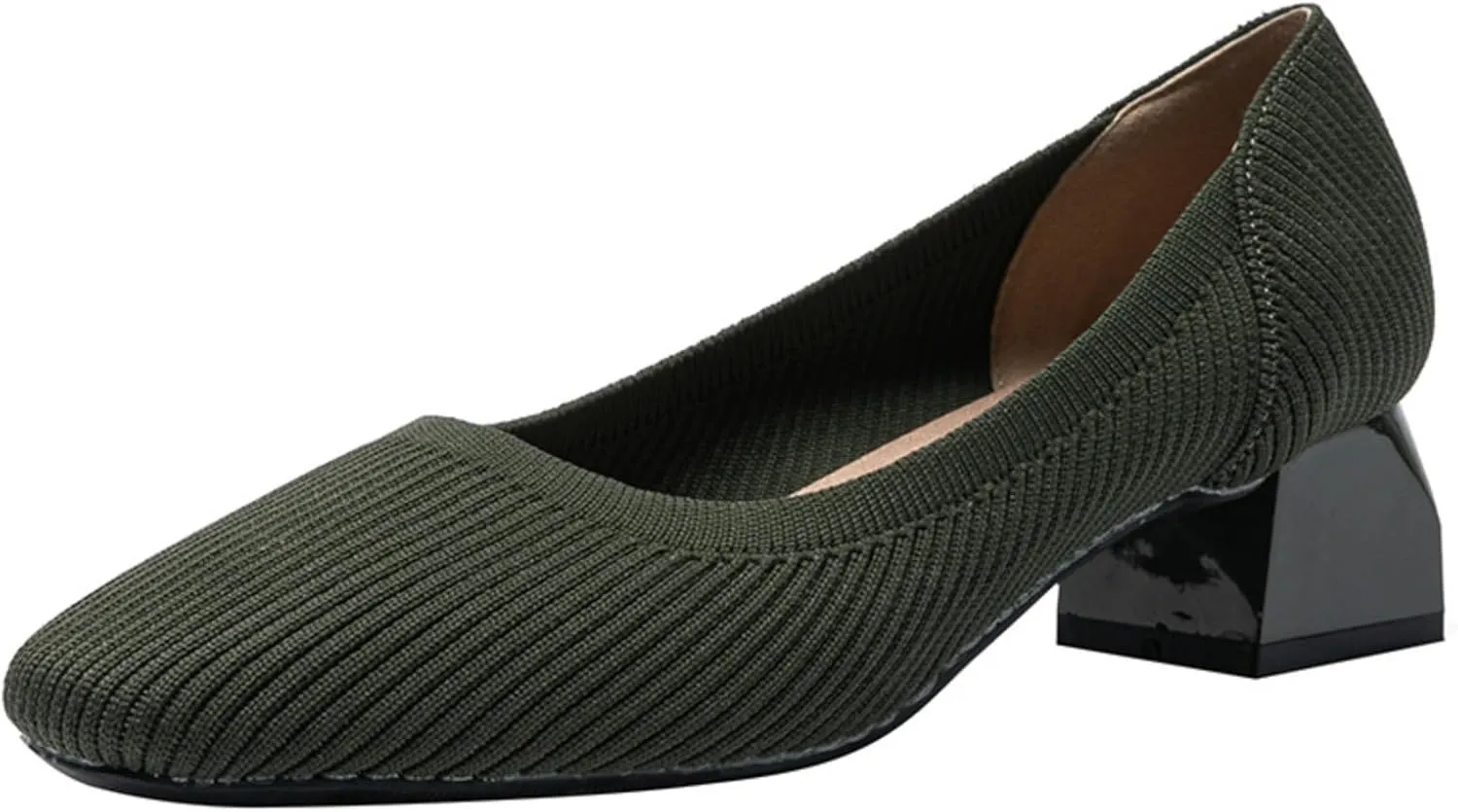 Women's Knitted Chunky Heel Breathable Woven Loafers Classic, Stylish and Chic Platform Slip-On 1.77 inch Mid-Heeled Shoes