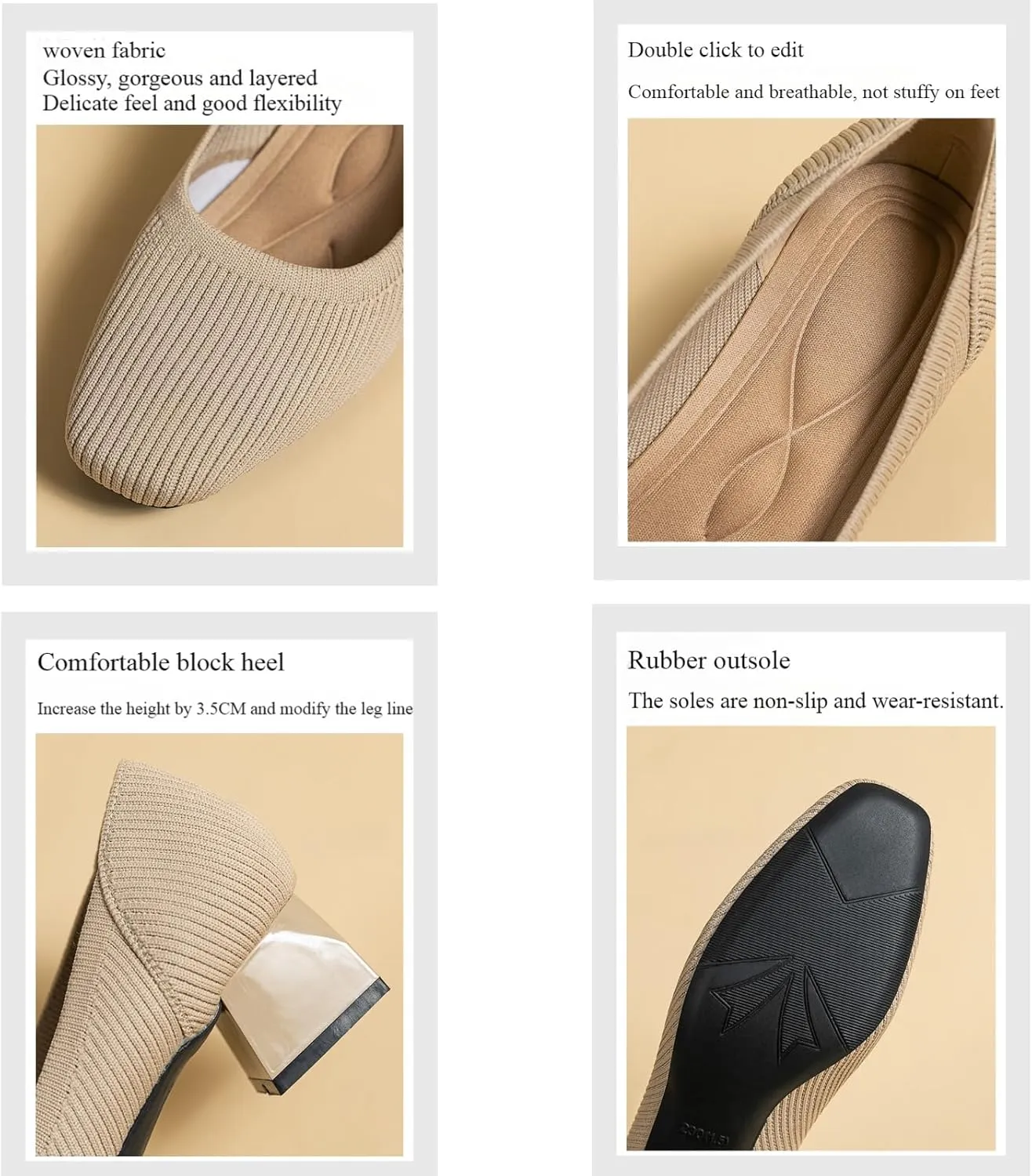 Women's Knitted Chunky Heel Breathable Woven Loafers Classic, Stylish and Chic Platform Slip-On 1.77 inch Mid-Heeled Shoes