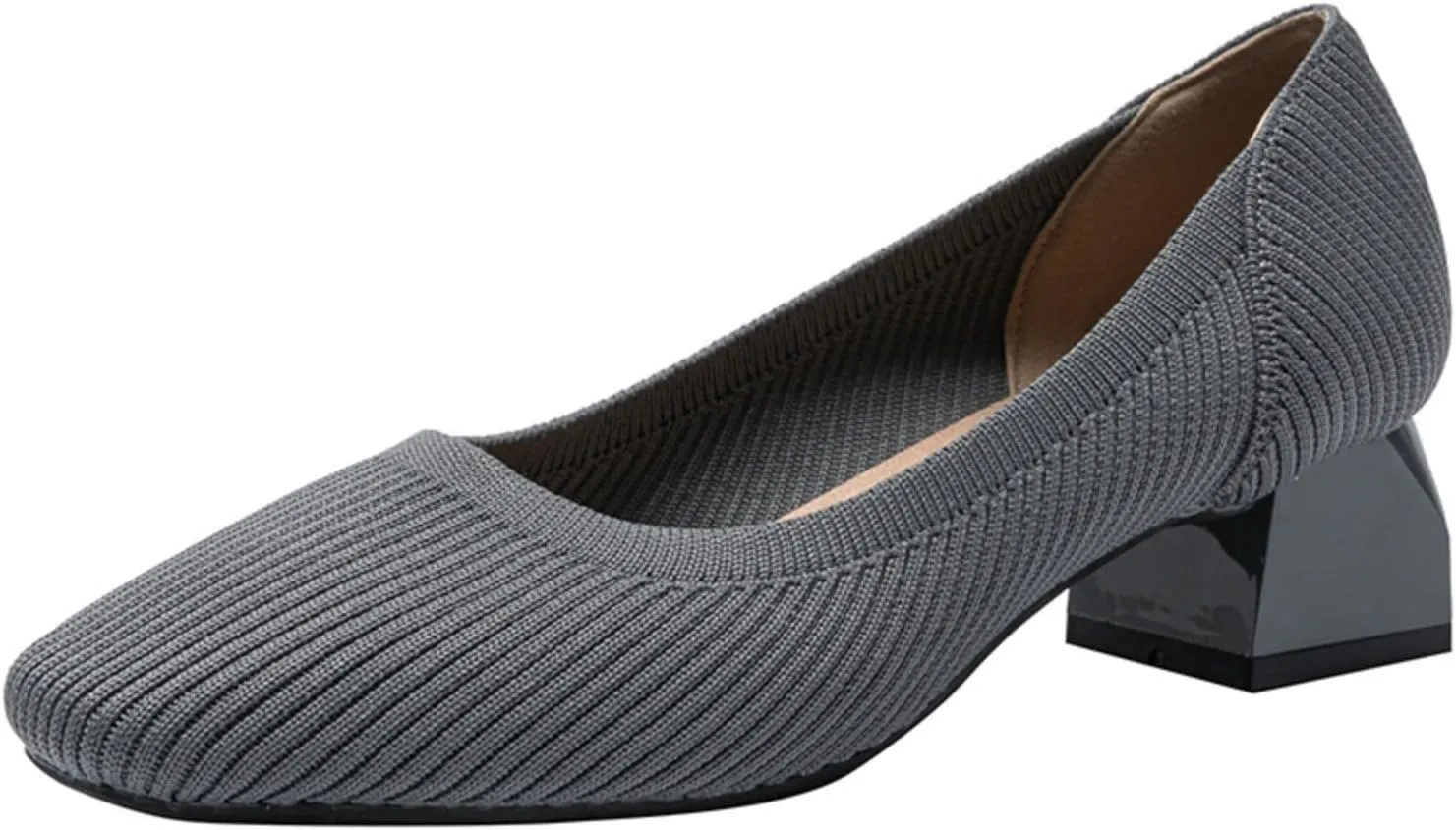 Women's Knitted Chunky Heel Breathable Woven Loafers Classic, Stylish and Chic Platform Slip-On 1.77 inch Mid-Heeled Shoes