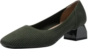 Women's Knitted Chunky Heel Breathable Woven Loafers Classic, Stylish and Chic Platform Slip-On 1.77 inch Mid-Heeled Shoes