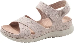 Women's Knitted Mesh Platform Walking Sandals with Arch Support Adjustable Hook and Loop Open Toe Breathable Soft Sole Mam Sandals Lightweight Non-Slip Casual Beach Sandals