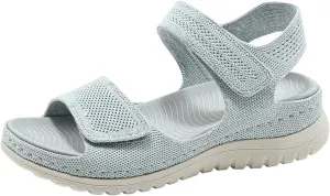 Women's Knitted Mesh Platform Walking Sandals with Arch Support Adjustable Hook and Loop Open Toe Breathable Soft Sole Mam Sandals Lightweight Non-Slip Casual Beach Sandals