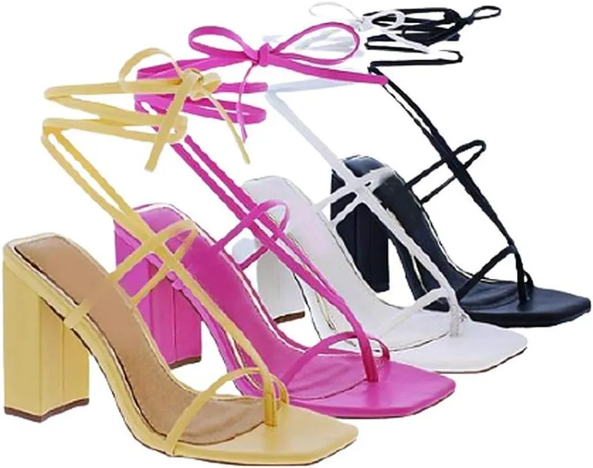 Women's Lace Up Open Toe Chunky High Heel Fashion Sandals