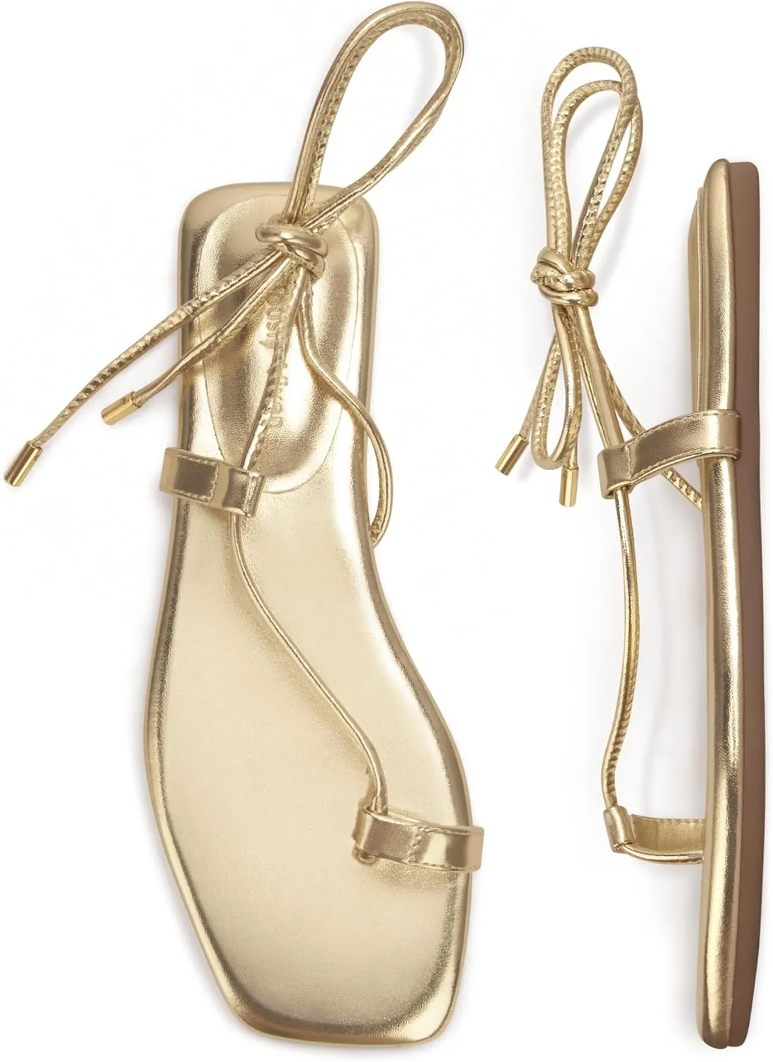 Women's Lace Up Sandals Strappy Flats Gladiator Wrap Flip Flop Tie Open Ring Toe Summer Shoes