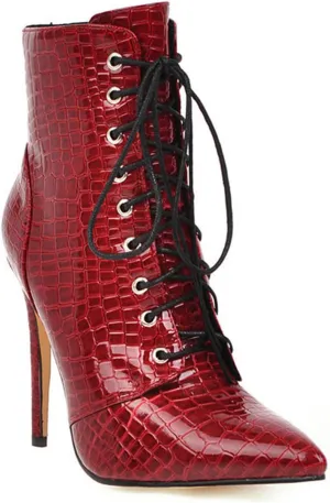 Women'S Leather Stiletto Lace Up Ankle Boots With Side Zip，Retro Brogue Pointed Toe High Heel Boots Stylish And Sexy Victorian Dress Booties.