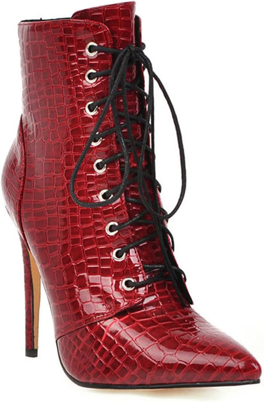 Women'S Leather Stiletto Lace Up Ankle Boots With Side Zip，Retro Brogue Pointed Toe High Heel Boots Stylish And Sexy Victorian Dress Booties.
