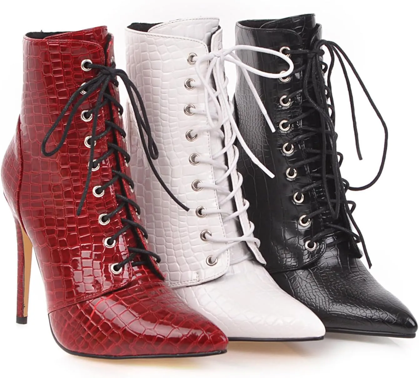 Women'S Leather Stiletto Lace Up Ankle Boots With Side Zip，Retro Brogue Pointed Toe High Heel Boots Stylish And Sexy Victorian Dress Booties.