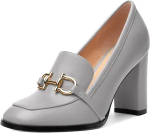 Women's Loafers - Square Toe High Heels Shoes for Women, Metal Buckle Fashion Women's Pumps Shoes for Party Dress Wedding Office