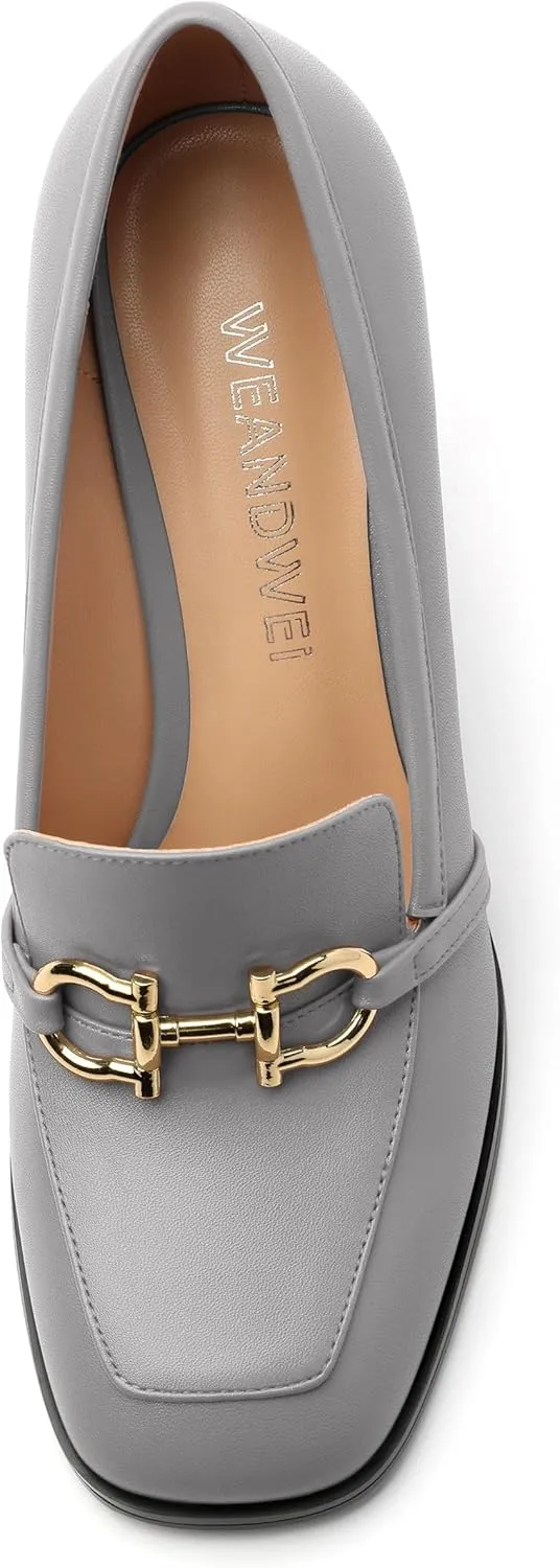 Women's Loafers - Square Toe High Heels Shoes for Women, Metal Buckle Fashion Women's Pumps Shoes for Party Dress Wedding Office