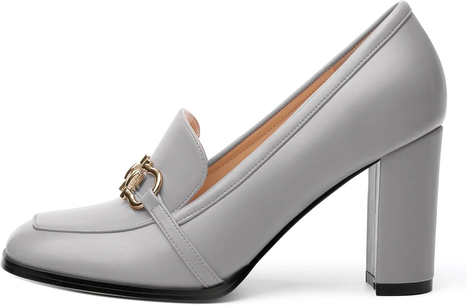 Women's Loafers - Square Toe High Heels Shoes for Women, Metal Buckle Fashion Women's Pumps Shoes for Party Dress Wedding Office