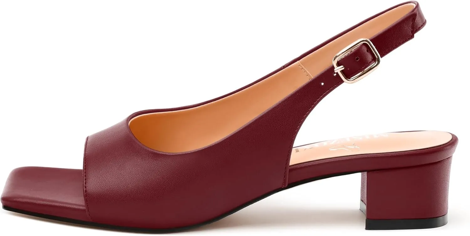 Womens Low Heel Slingbacks, Square Peep Toe Block Heel Sandals for Women, Comfort Heeled Casual Shoes