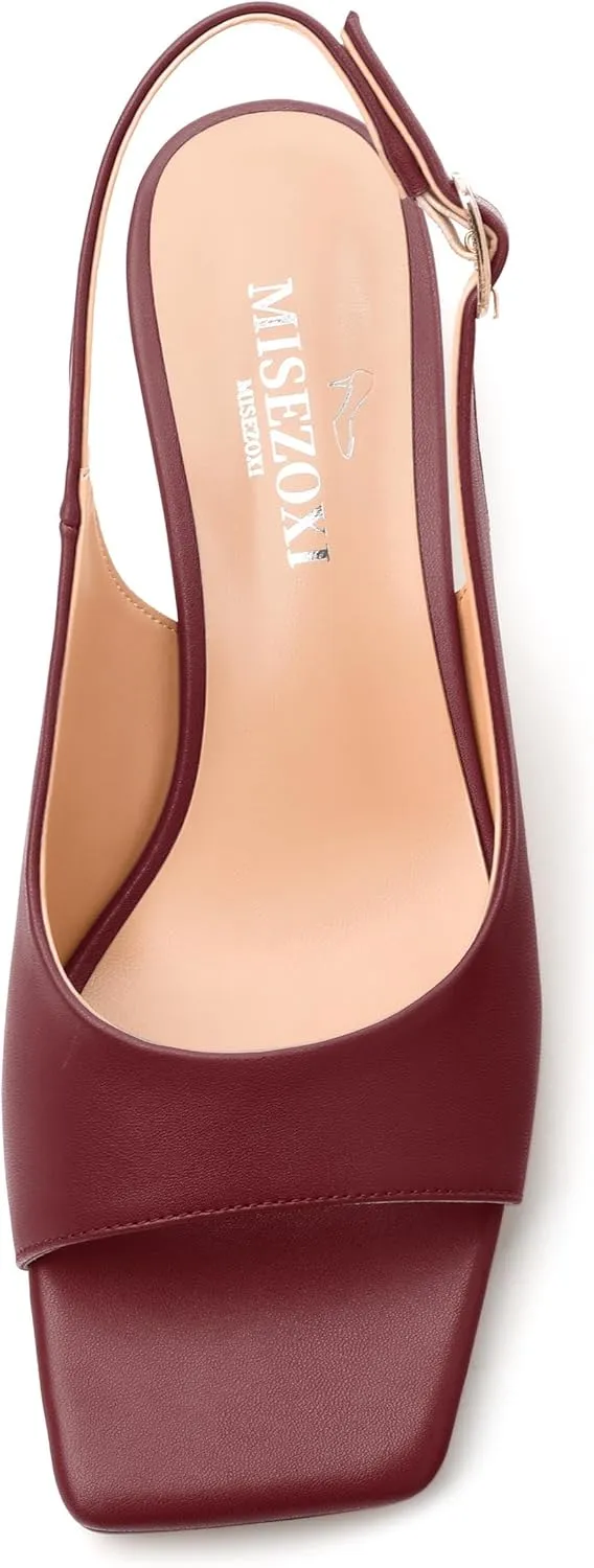 Womens Low Heel Slingbacks, Square Peep Toe Block Heel Sandals for Women, Comfort Heeled Casual Shoes