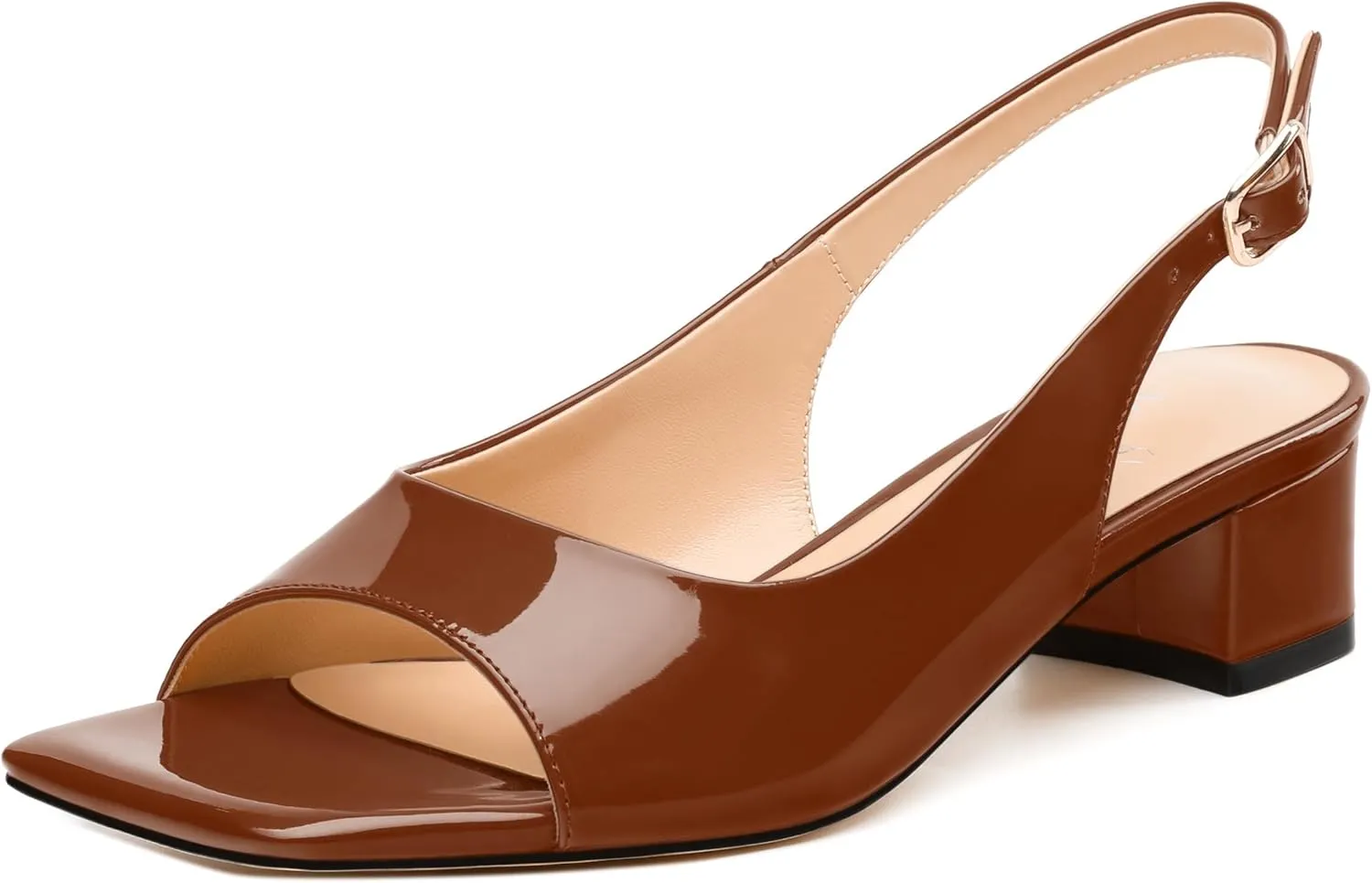 Womens Low Heel Slingbacks, Square Peep Toe Block Heel Sandals for Women, Comfort Heeled Casual Shoes
