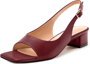Womens Low Heel Slingbacks, Square Peep Toe Block Heel Sandals for Women, Comfort Heeled Casual Shoes
