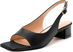 Womens Low Heel Slingbacks, Square Peep Toe Block Heel Sandals for Women, Comfort Heeled Casual Shoes