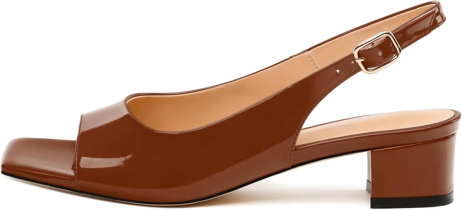 Womens Low Heel Slingbacks, Square Peep Toe Block Heel Sandals for Women, Comfort Heeled Casual Shoes