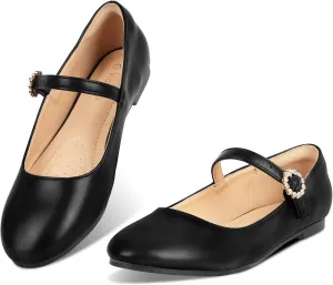 Womens Mary Jane Shoes Comfortable Strap Flats Dressy Casual Ballet Flats Shoes Floral Buckle Round Toe Black Flats Shoes for Women