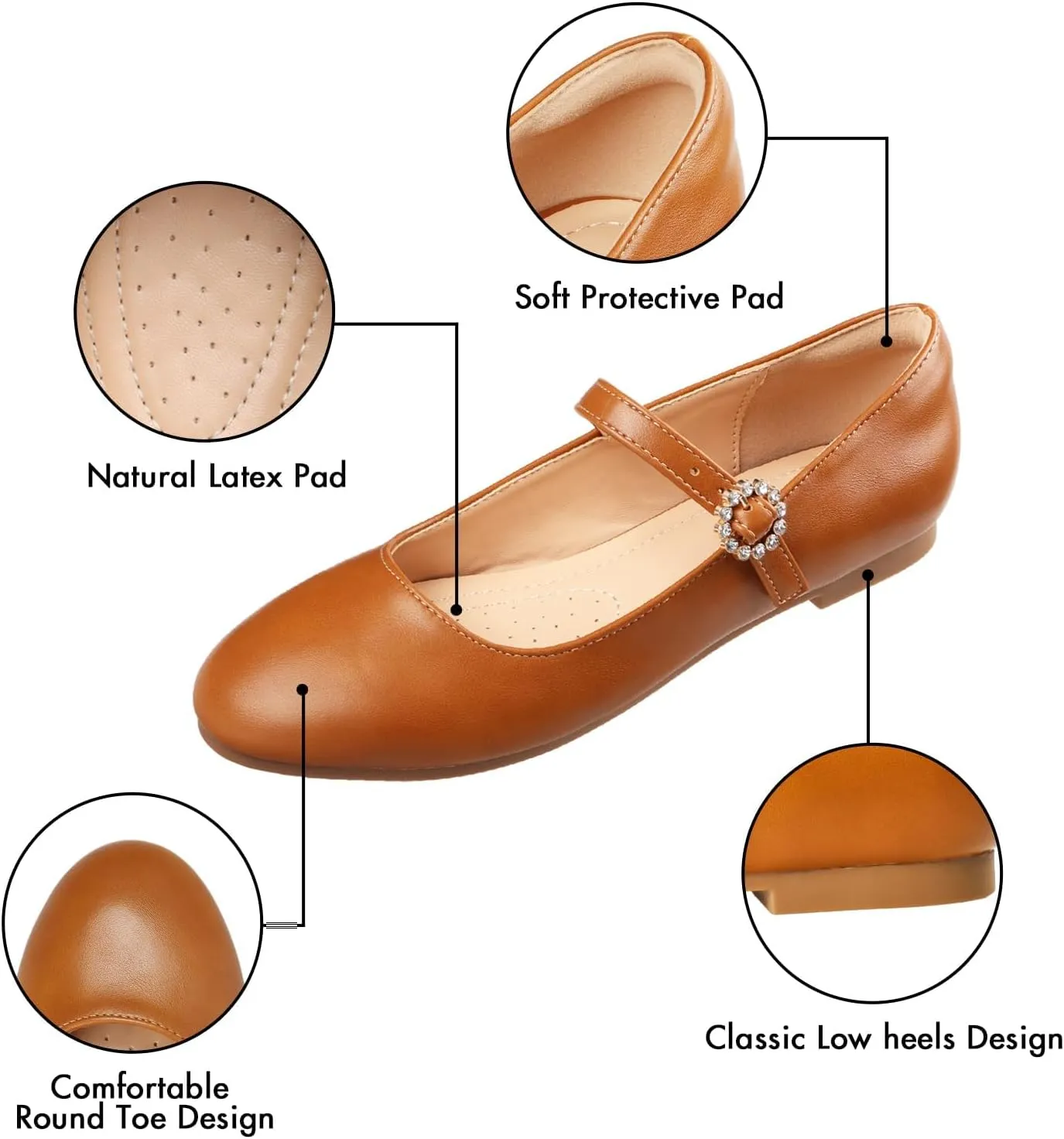 Womens Mary Jane Shoes Comfortable Strap Flats Dressy Casual Ballet Flats Shoes Floral Buckle Round Toe Black Flats Shoes for Women