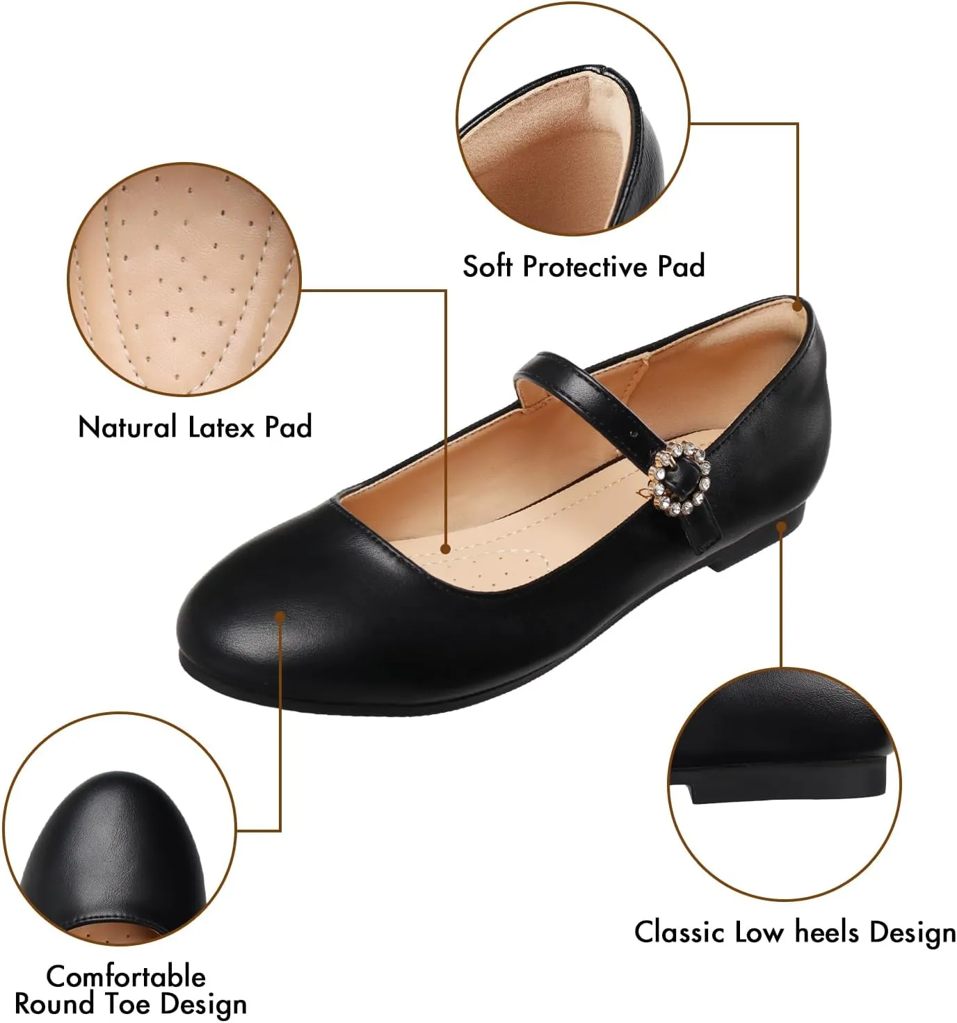 Womens Mary Jane Shoes Comfortable Strap Flats Dressy Casual Ballet Flats Shoes Floral Buckle Round Toe Black Flats Shoes for Women