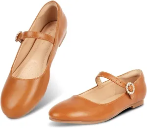 Womens Mary Jane Shoes Comfortable Strap Flats Dressy Casual Ballet Flats Shoes Floral Buckle Round Toe Black Flats Shoes for Women