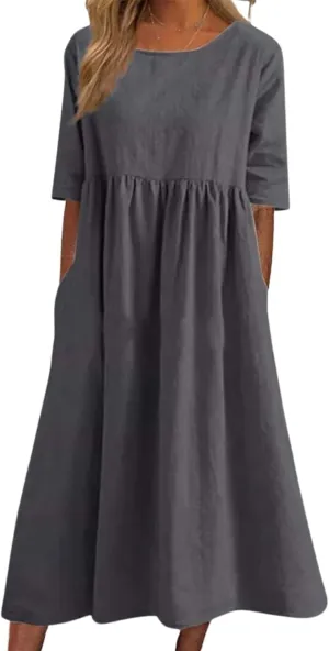Womens Maxi Dresses Half Sleeve Crew Neck Casual Floral Print Plus Size Beach Dress with Pockets for 2025 Summer