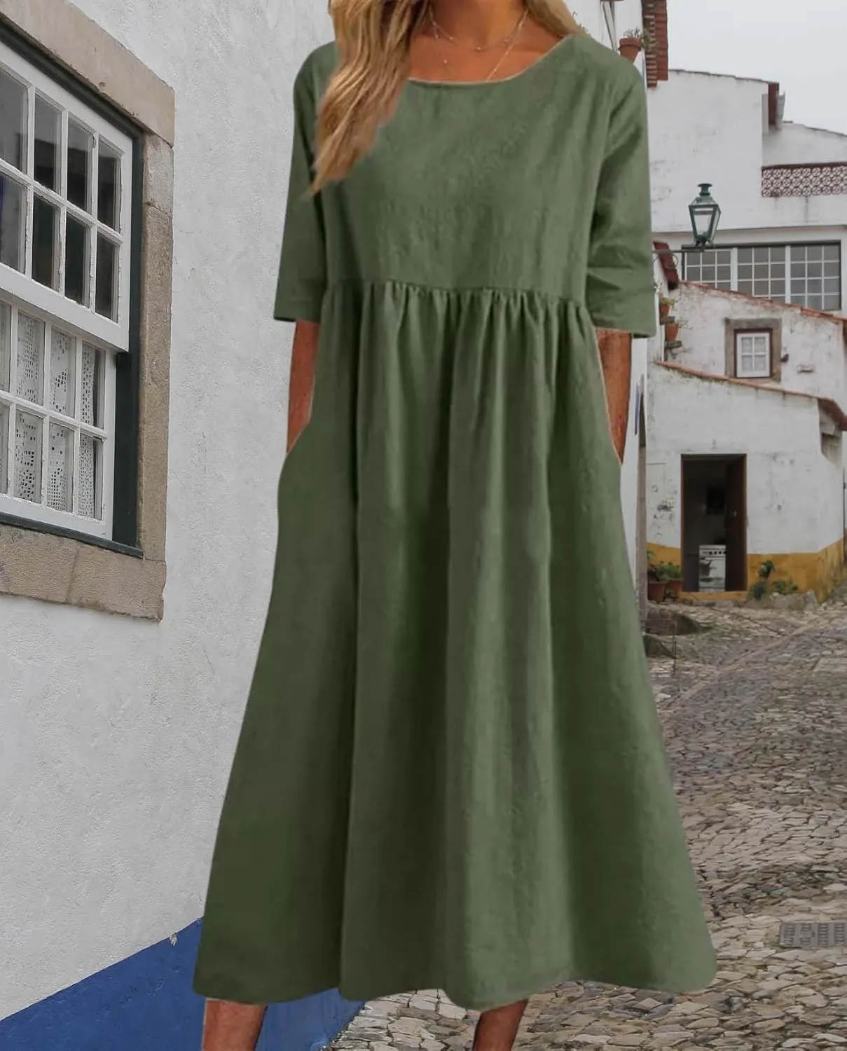 Womens Maxi Dresses Half Sleeve Crew Neck Casual Floral Print Plus Size Beach Dress with Pockets for 2025 Summer