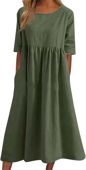 Womens Maxi Dresses Half Sleeve Crew Neck Casual Floral Print Plus Size Beach Dress with Pockets for 2025 Summer