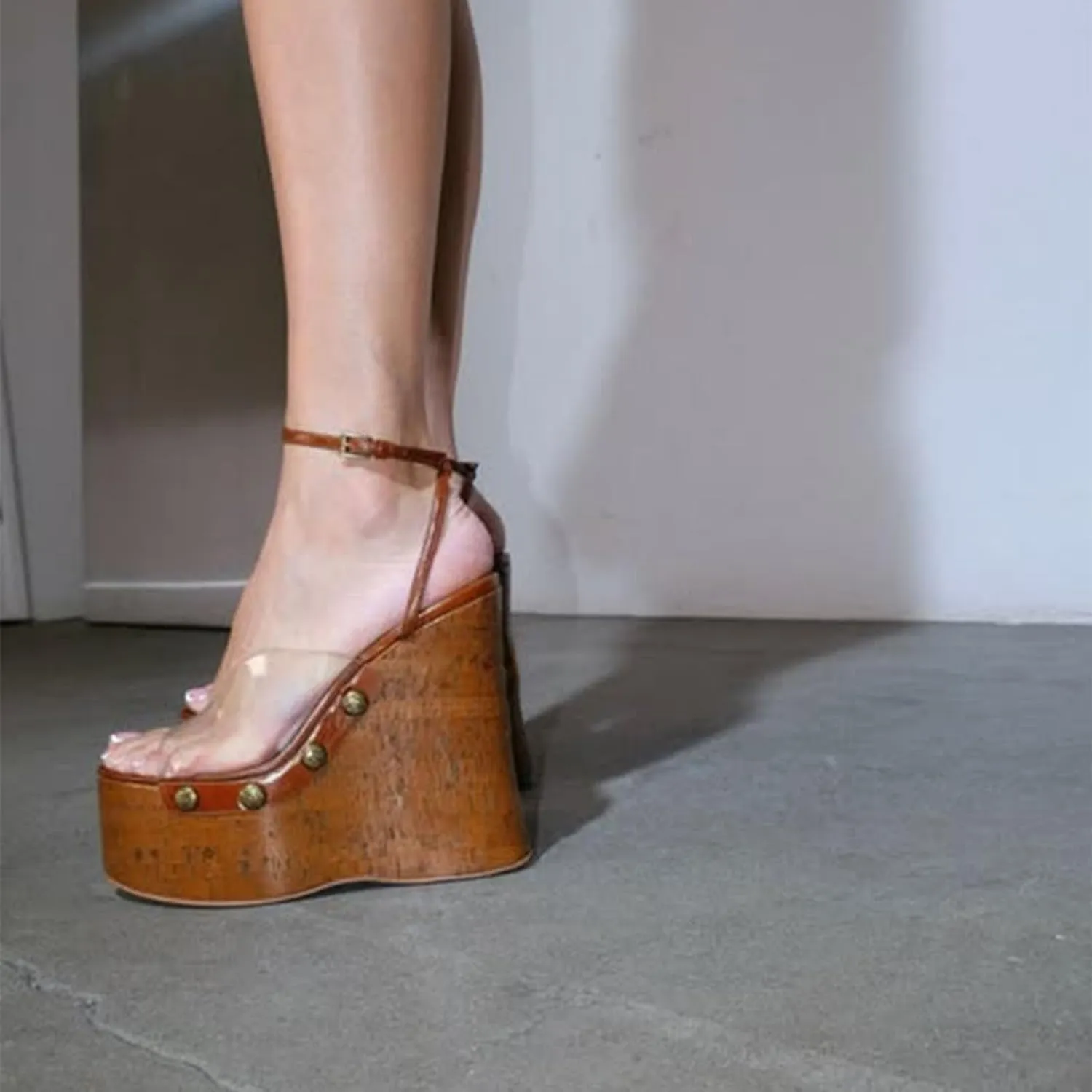 Womens Platform Heels for Women Peep Open Toe Ankle Buckle Strappy Wedge Heeled Sandals Dressy Cork High Heel Summer Shoes