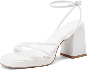 Women's Platform Heels Strappy heeled sandals with lace-up ankle straps Square open toe Suitable for weddings, work, party dresses