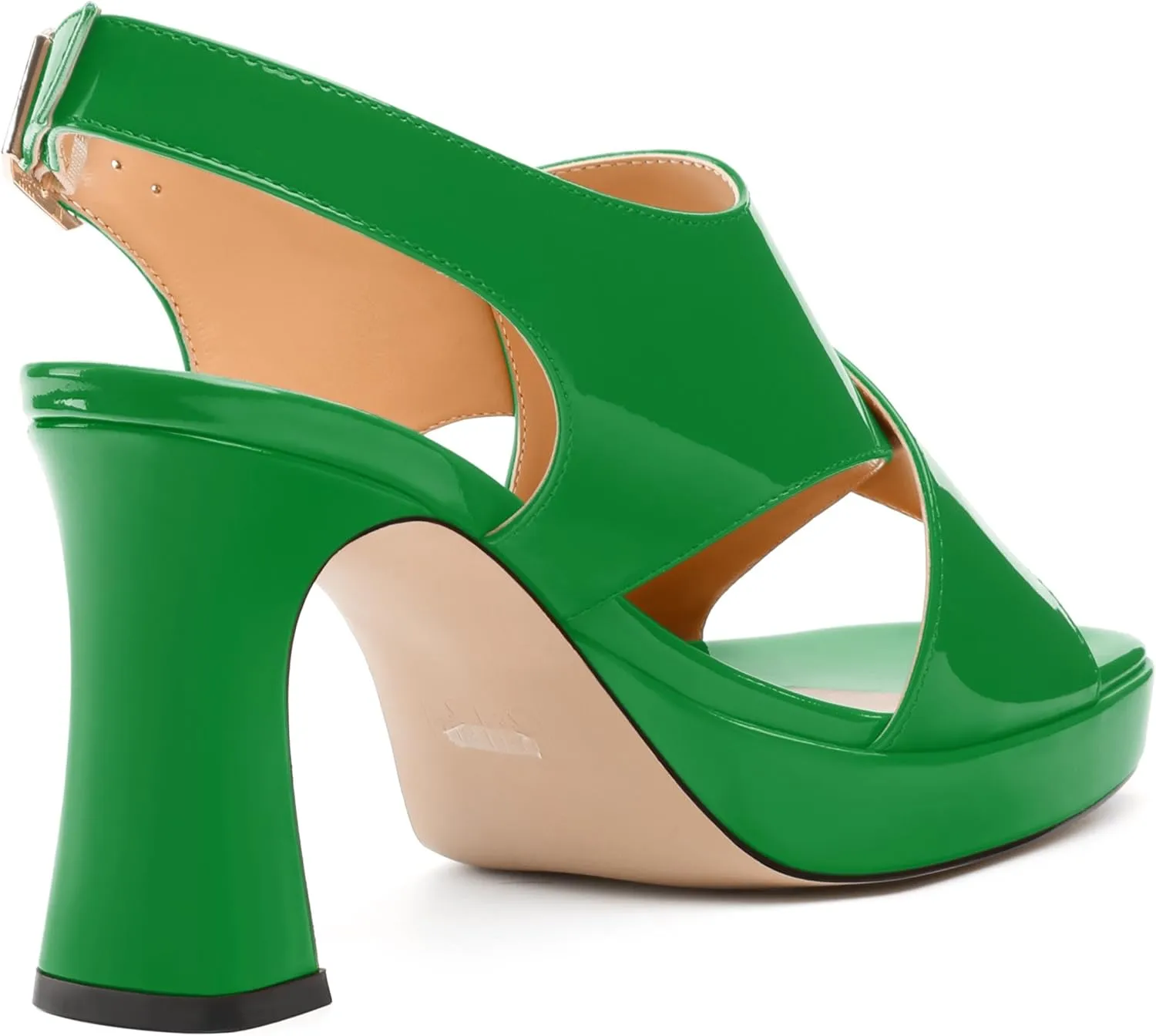 Women's Platform Sandals, Slingback Open Toe Buckle Heels for Women, Fashion Solid Patent High Heel Shoes 3.35 inch